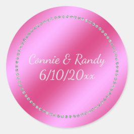 Adesivo Redondo Vinheta de Casamento de Folhas Rosa Faux