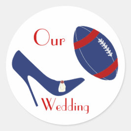 Adesivo Redondo Vinheta de Casamento de Futebol, Vermelho, Branco