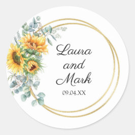 Adesivo Redondo Vinheta de Casamento de Girassol