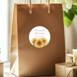 Adesivo Redondo Vinheta de Casamento de Girassol