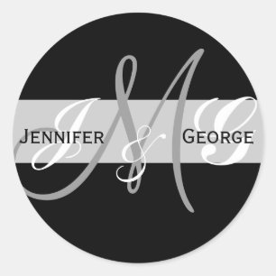 Adesivo Redondo Vinheta de Casamento de Iniciais Monogramas de Trê
