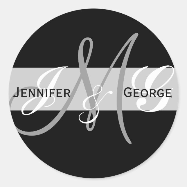 Adesivo Redondo Vinheta de Casamento de Iniciais Monogramas de Trê (Frente)