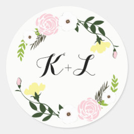 Adesivo Redondo Vinheta de Casamento de Jardim Floral