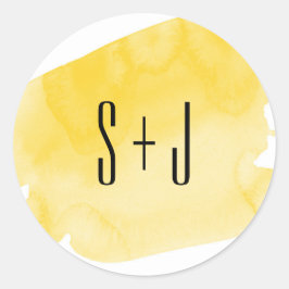 Adesivo Redondo Vinheta de Casamento de Lavagem de Cor Amarela
