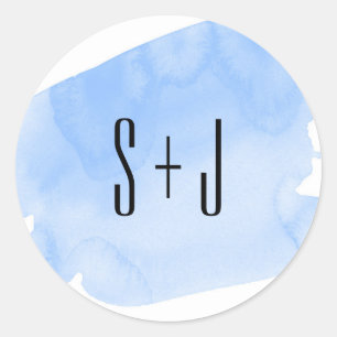 Adesivo Redondo Vinheta de Casamento de Lavagem de Cor Azul