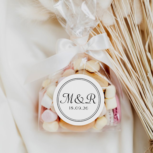 Adesivo Redondo Vinheta de Casamento de Monograma de Caligrafia Pr (Criador carregado)