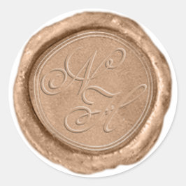 Adesivo Redondo Vinheta de Casamento de Monograma de Carnes Dourad