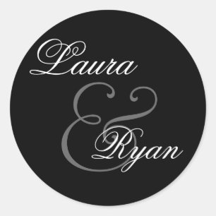 Adesivo Redondo Vinheta de Casamento de Monograma de PRATA BRANCA 
