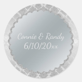 Adesivo Redondo Vinheta de Casamento de Monograma de Prata Elegant