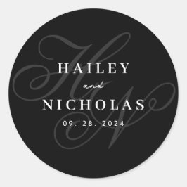 Adesivo Redondo Vinheta de Casamento de Monograma de Script Românt