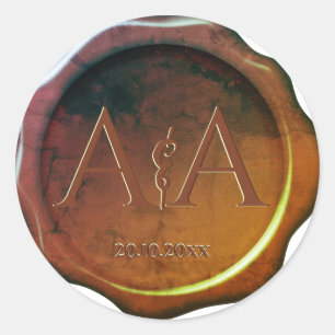 Adesivo Redondo Vinheta de Casamento de Monograma de Seal de Cera
