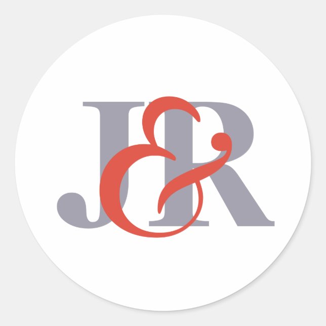 Adesivo Redondo Vinheta de Casamento de Monograma Moderno Elegante (Frente)