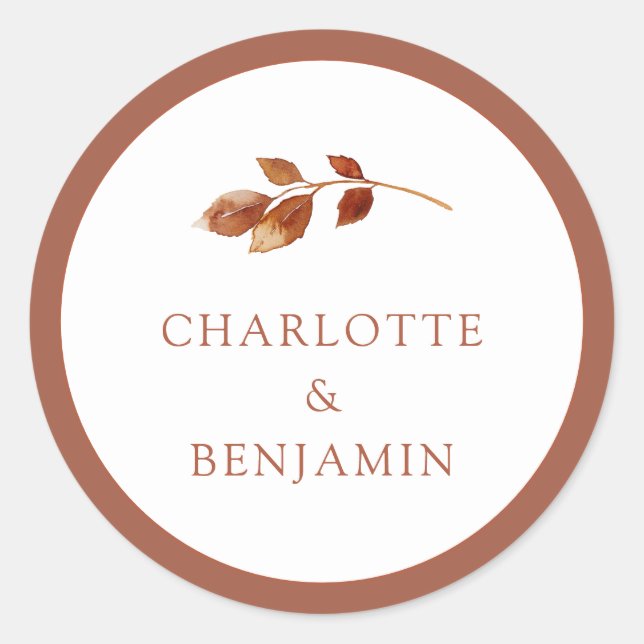 Adesivo Redondo Vinheta de Casamento de outono Simples (Frente)