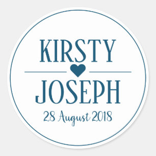 Adesivo Redondo Vinheta de Casamento de Praia Azul de Boho Moderno