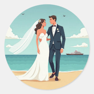 Adesivo Redondo Vinheta de Casamento de Praia Perfeita