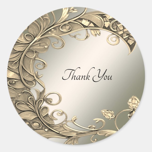 Adesivo Redondo Vinheta de Casamento Decorativo Dourado Elegante (Frente)