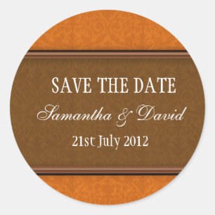 Adesivo Redondo Vinheta de Casamento do Monograma Brown Damask