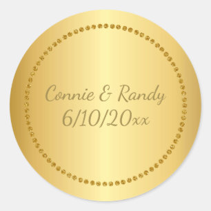 Adesivo Redondo Vinheta de Casamento Dourado Faux Foil