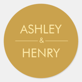 Adesivo Redondo Vinheta de Casamento Dourado moderno, Selo de Enve