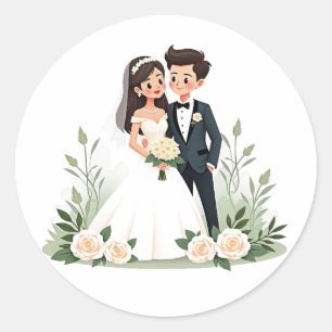 Adesivo Redondo Vinheta de Casamento Elegante