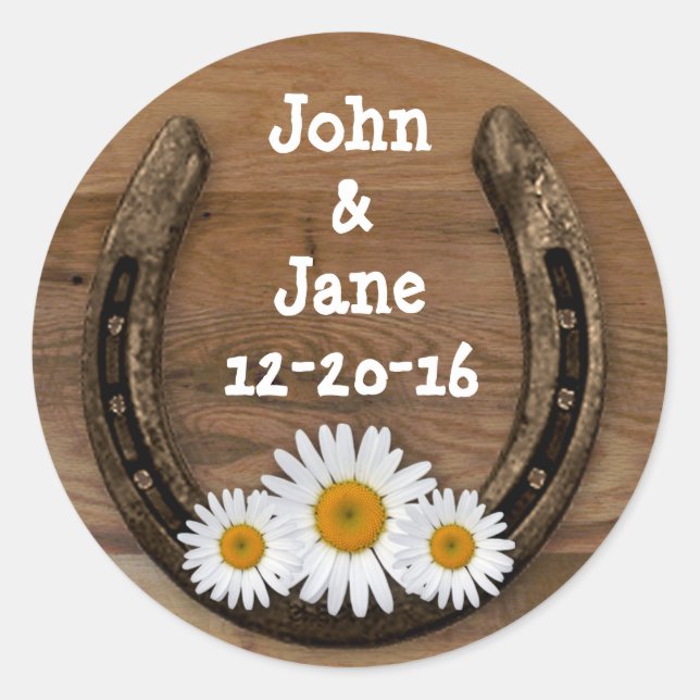 Adesivo Redondo Vinheta de Casamento em Ferradura (Frente)