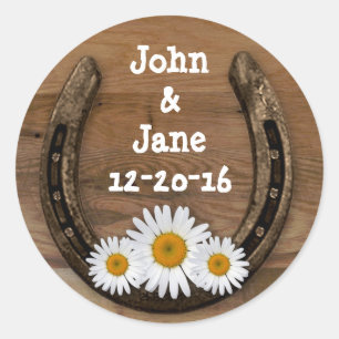 Adesivo Redondo Vinheta de Casamento em Ferradura