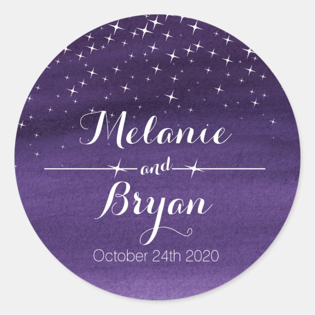 Adesivo Redondo Vinheta de casamento estrelada de lavagem de água (Frente)