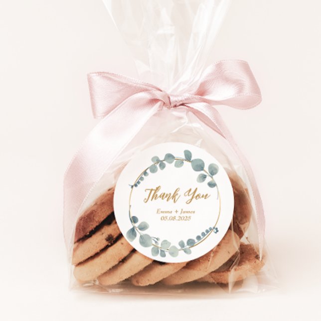 Adesivo Redondo Vinheta de Casamento Eucalyptus Silvery Watercolor (Criador carregado)