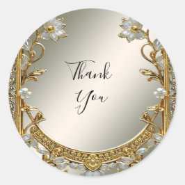 Adesivo Redondo Vinheta de Casamento Floral Floral Branco do Ornam