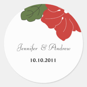 Adesivo Redondo Vinheta de Casamento Floral Vermelho Hawaii