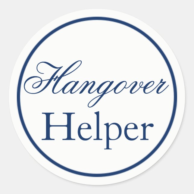Adesivo Redondo Vinheta de Casamento "Hangover Helper" - Marinho (Frente)