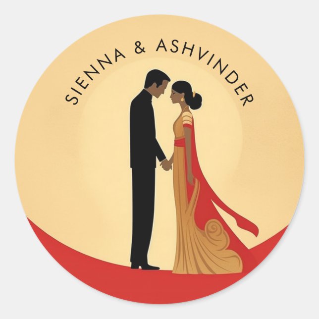 Adesivo Redondo Vinheta de Casamento Indiana (Frente)