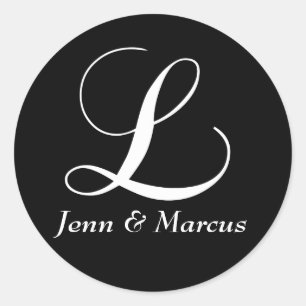 Adesivo Redondo Vinheta de Casamento L Monograma Personalizável