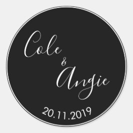 Adesivo Redondo Vinheta de Casamento Minimalista com Limite de Lin