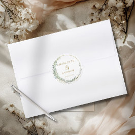 Adesivo Redondo Vinheta de casamento moderna e elegante de eucalip