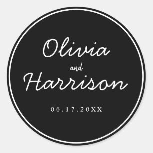 Adesivo Redondo Vinheta de Casamento Moderno Minimalista de Script