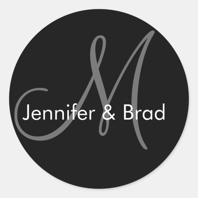Adesivo Redondo Vinheta de Casamento Monograma de Nomes de Noiva (Frente)