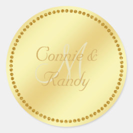 Adesivo Redondo Vinheta de Casamento Monograma Dourada