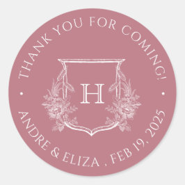 Adesivo Redondo Vinheta de Casamento Monograma Dourada Elegante