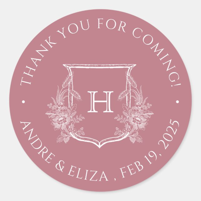 Adesivo Redondo Vinheta de Casamento Monograma Dourada Elegante (Frente)