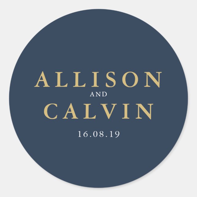 Adesivo Redondo vinheta de casamento náutica e dourada (Frente)