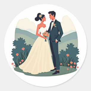 Adesivo Redondo Vinheta de casamento noiva e noiva