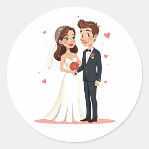 Adesivo Redondo Vinheta de casamento noiva e noiva