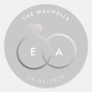 Adesivo Redondo Vinheta de Casamento Personalizado dos Anéis de Pr