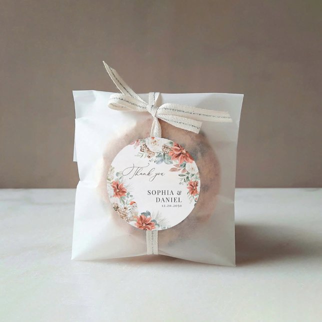 Adesivo Redondo Vinheta de Casamento Pinecone Red Greenery (Criador carregado)