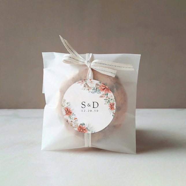 Adesivo Redondo Vinheta de Casamento Pinecone Red Greenery (Criador carregado)