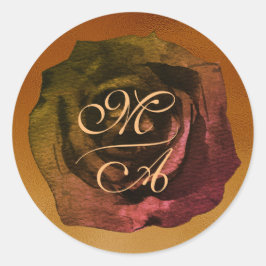 Adesivo Redondo Vinheta de Casamento por Monograma Rosa Escuro