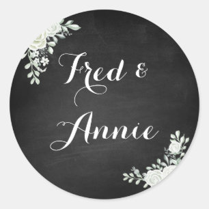 Adesivo Redondo Vinheta de Casamento Preto e Branco