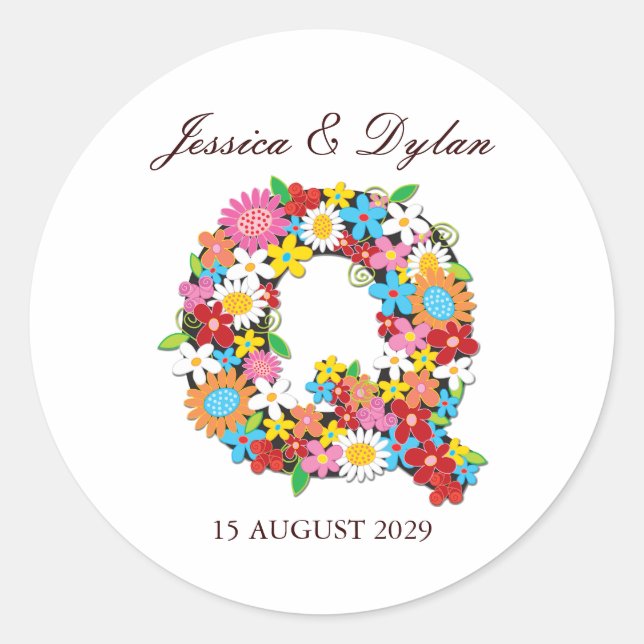 Adesivo Redondo Vinheta de Casamento Q das Flores de Mola (Frente)