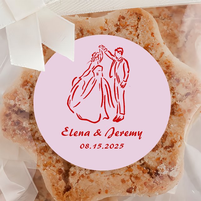 Adesivo Redondo Vinheta de Casamento Redesenhada à Mão Branca (Criador carregado)